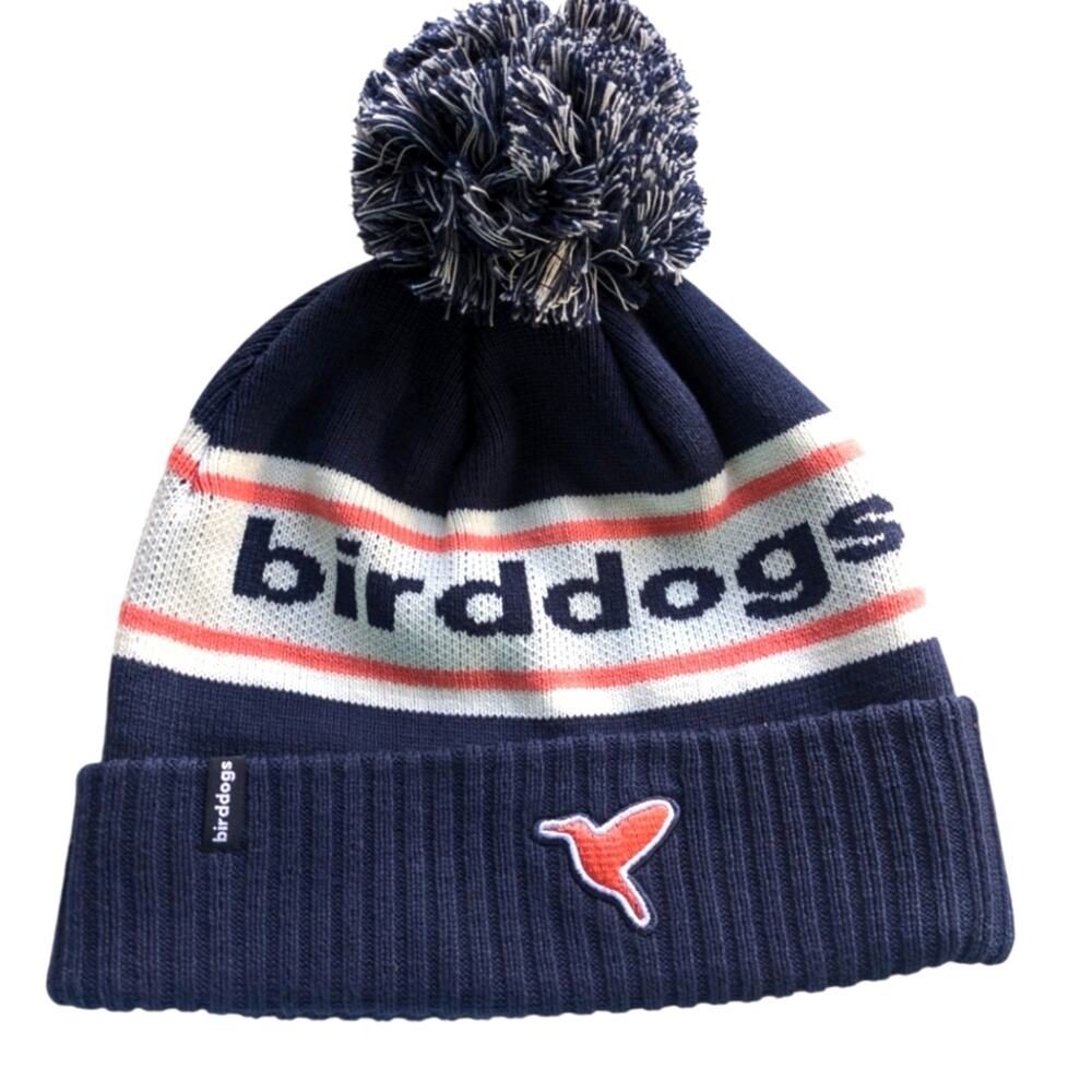Birddogs Pom Pom Beanie Cap Hat Navy Blue Winter Ribbed Foldover Snow Ski - Picture 5 of 9